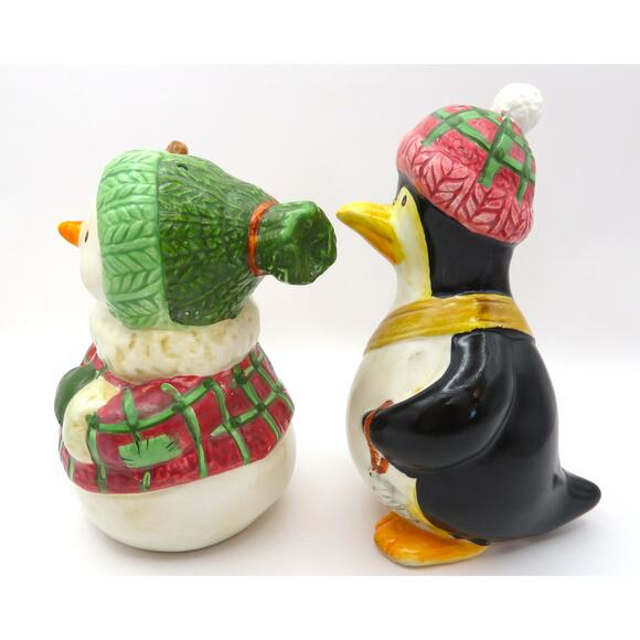 BICO Snowman & Penguin Salt & Pepper Shaker Set Ceramic Christmas Kitchen Decor - Picture 3 of 10